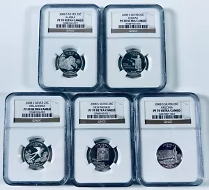 2008-S Silver Proof State Quarter Set ( 5 Coins) NGC PF 70 ULTRA CAMEO - Picture 1 of 2