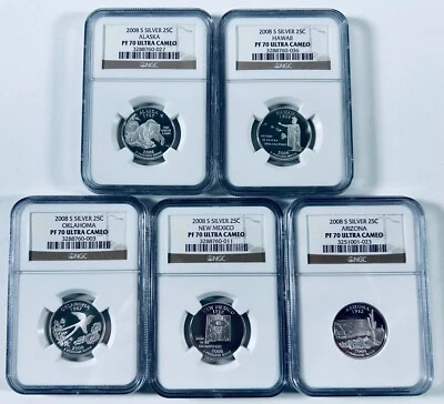 2008-S  Silver Proof State Quarter Set ( 5 Coins) NGC PF 70 ULTRA CAMEO - Image 1 of 2