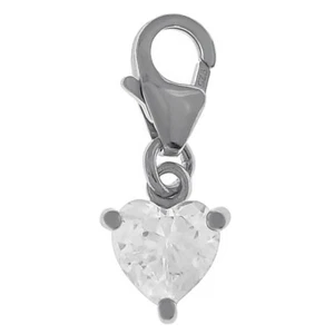 Pendentif Charm Coeur en ARGENT 925 et Zirconium - Fermoir mousqueton - Femme - - Picture 1 of 3
