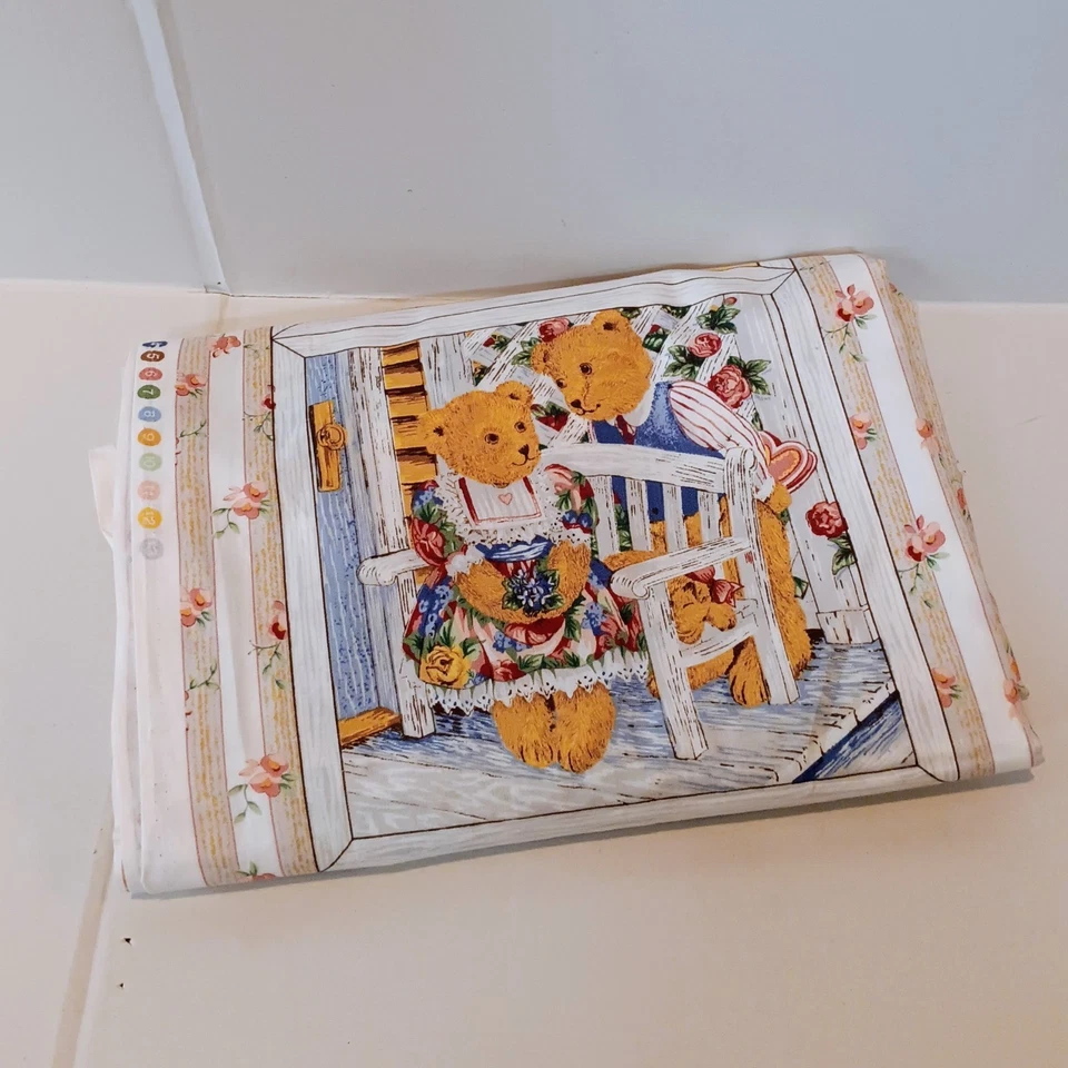Vtg Blumgart Teddy Bear Panel Fabric-Linda Griffith-1995-Quilting Cotton-2 Yds - Image 1 of 4