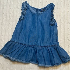 Polo Ralph Lauren Flutter Sleeve Tank Top sz 6 Denim Polo Shirt - Picture 1 of 6