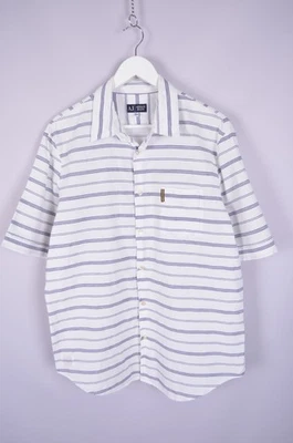Armani Jeans Mens Striped White Blue Shirt Linen Cotton Size XXL 2XL - Image 1 of 4