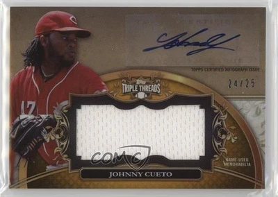 2013 Topps Triple Threads Unity Jumbo Relics Gold /25 Johnny Cueto Auto - Image 1 of 2