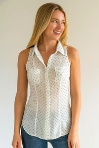 White House Black Market Silk Stretch Sleeveless Blouse Button Down Cream 6 - Picture 1 of 8