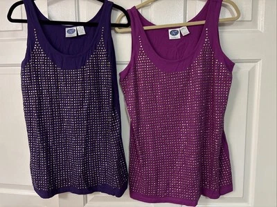 2 DG2 Diane Gilman Para Mujer TALLA XL Lote De 2 Prendas para el torso Sin Mangas Algodón Brillante Púrpura Foto 1 de 4