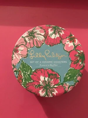 Juego de 4 posavasos de cerámica Lilly Pulitzer presentados en Big Flirt Hibiscus nuevos sin etiquetas Foto 1 de 4