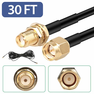 Cable coaxial de extensión SMA de antena WiFi de 30 pies para router inalámbrico Wi-Fi Foto 1 de 4