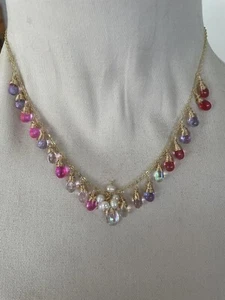 Jeweled Waterfall Necklace with Colorful Crystals and Pearls New - Picture 1 of 7