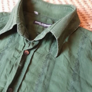 Vintage Dolce e Gabbana verde ricamato righe cotone manica lunga 42 161/2 - Foto 1 di 11
