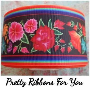 Flowers... 3" wide grosgrain ribbon 2 yards listing - Imagen 1 de 1