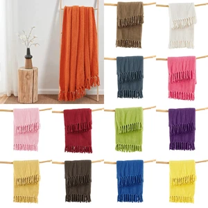 Boho Knitted Throw Blanket – Tweed Texture, Tassels, Lightweight Couch Bed Decor - Picture 1 of 336