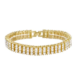 Men's Women's 3 Row Iced Out CZ Gold Plated 8" Bracelet Fashion Jewelry NB 03 G - Picture 1 of 2