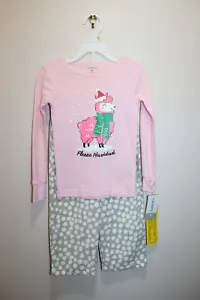 CARTER'S GIRLS PAJAMA 2PCS LONG SLEEVE TOP & FLEECE PANTS LLAMA PINK GRAY SIZ 4T - Picture 1 of 4