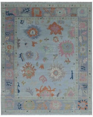 Lt. Blue Oushak Hand Knotted 5x8, 6x9, 8x10, 9x12, 10x14, 12x15 Wool Area Rug - Image 1 of 4