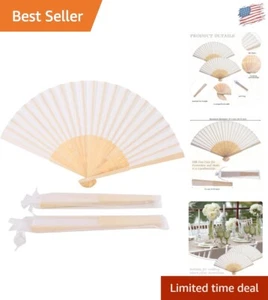 50 Pcs Lightweight White Fabric Hand Fans for Weddings, Parties & Graduations - Picture 1 of 9