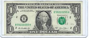 Banconota da 1 dollaro BINARY radar PALINDROMO banconota B552255H 4 di un tipo 2s e 5s - Foto 1 di 3