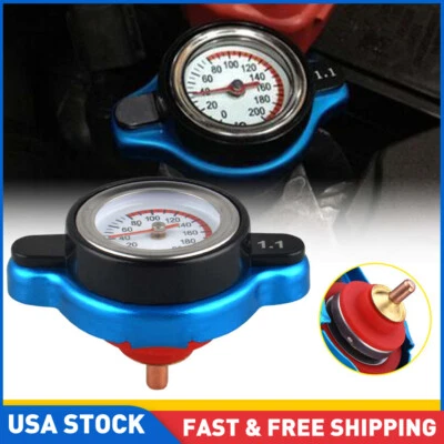 Car Thermostatic Gauge Radiator Cap Cover Small Head With Water Temp Meter Blue - Image 1 of 4