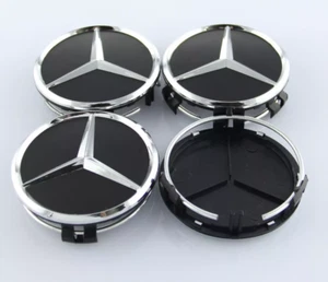 4PCS FOR Mercedes Benz Black & Chrome 75MM Wheel Rim Center Hub Caps AMG Upgrade - Picture 1 of 3