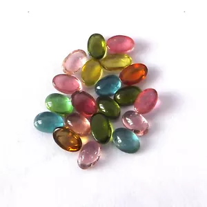 Multi Color Tourmaline Cabochon 6X4 mm Oval Natural Loose Gemstone 20 Piece Lot - Picture 1 of 4