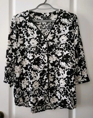 Blusa floral Tom Tailor para mujer cuello en V manga 3/4 negra blanca viscosa talla 34 XS Foto 1 de 4