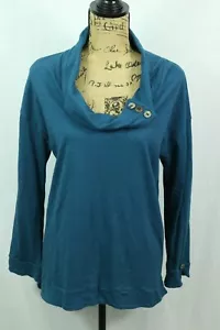 Neon Buddha S Turquoise Cowl Neck Sweatshirt Yoga Casual L/S Top 100% Cotton - Picture 1 of 5