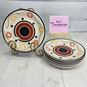 Tabletops FRESCO Hand Painted Red & Brown Swirl Stoneware Salad Plates Set of 6 - Picture 1 of 12