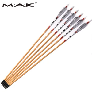 6Pcs 31''Sp500 Traditional Wood Arrows Archery W/ Feathers For Hunting Practice - Picture 1 of 11