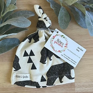 Handmade BLUHM'S GARDEN Baby Infant Organic Cotton Knotted Cap Beanie Hat 0/6 M - Picture 1 of 8