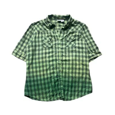 Camisa abotonada vintage verde a cuadros manga corta para mujer talla XL Foto 1 de 3