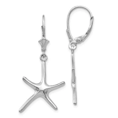 Polished Pencil Starfish Lever Back Earrings in 14k White Gold - Image 1 of 4