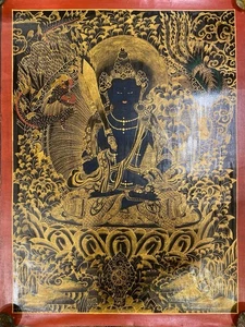 Rare Large Vintage handpainted Tibetan Chinese Buddha Om Thangka Oil painting A - Picture 1 of 6