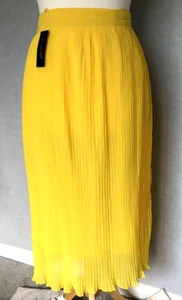 NEW DESTELLO🌼LINED YELLOW PLEATED CHIFFON PULL ON MIDI SKIRT🌼SIZE 16/18 #** - Picture 1 of 4