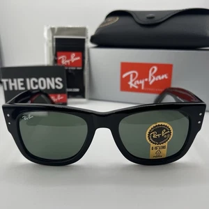 Ray-Ban RB0840S 901/31 Mega Wayfarer Gloss Black 51mm Green G-15 Lens Sunglasses - Picture 1 of 7