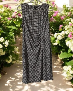 Talbots Sleeveless Drape Front Sheath Dress LP Black White Geometric Stretch - Picture 1 of 9
