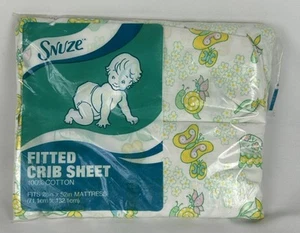 New Vintage Snuze Butterflies Turtles Fitted Crib Sheet Nursery Cotton Riegel - Picture 1 of 2