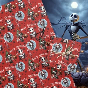 Papel de envolver vintage de Navidad esqueleto, envoltura de regalo de vacaciones de pesadilla gótica - Imagen 1 de 2