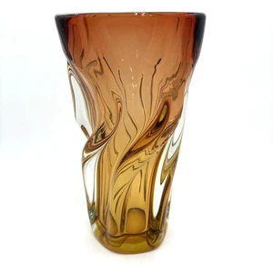 Josef Hospodka Art Glass Vase Chribska Glassworks Bohemian Czech Swirl 1960s Vtg - Picture 1 of 16