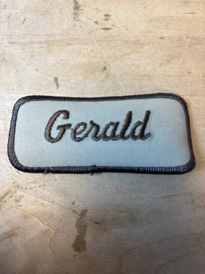 Vtg 70s GERALD Sew On Embroidered Clothing Jacket Uniform Name Patch BROWN - Image 1 of 3