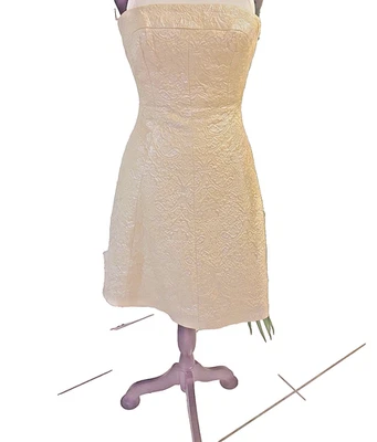 Vestido ML Monique Lhuillier Midi Corsé Sin Tirantes Dorado Ajuste y Acampanado, Talla 2 Foto 1 de 4