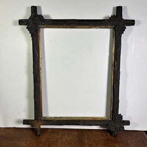 Large Antique Vintage Adirondack Wooden Picture Frame Art Carved Wood 20x17" - Picture 1 of 17