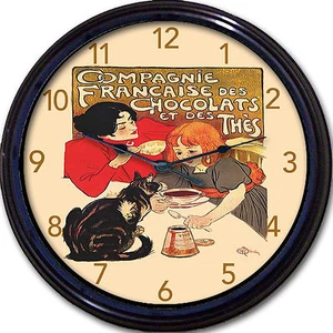 Cioccolato Parigi Francia Gatto Cucina Compagnia Poster Orologio da Parete Steinlin Country - Foto 1 di 2