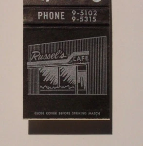 1950s Russel's Café Inc. Salt Lake City UT Salt Lake Co Matchbook Utah - Bild 1 von 1