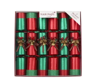 Robin Reed English Holiday Christmas Crackers - Red & Green with Bells, 6 Count - Picture 1 of 4