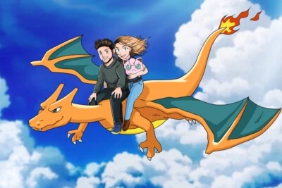 Pokemon Portrait, Birthday Anniversary Gift, Couple Portrait, Custom Cartoon Art - Imagem 1 de 4