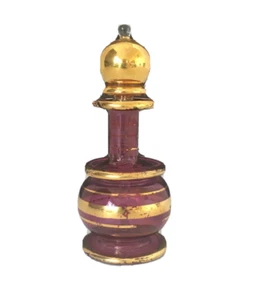 Perfume Bottle Egyptian Blown Glass 3.75" Purple Gold Stopper/Dabber #5 - Picture 1 of 5