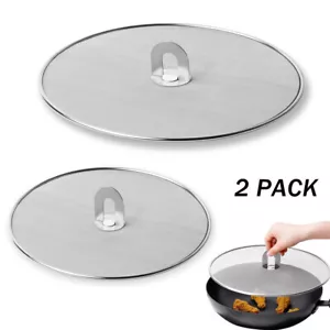 2 Splatter Screen for Frying Pan Stainless Steel Fine Mesh Grease Splatter Guard - Picture 1 of 11