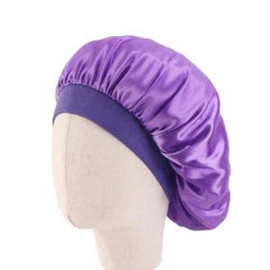Girls Satin Night Sleep Cap Baggy Bonnet Hat Head Cover Wide Band Adjust Elastic - Picture 1 of 24