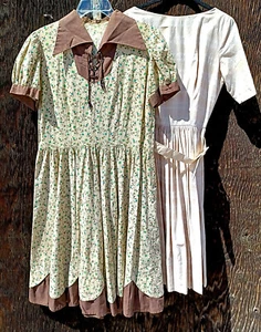 Vintage 100% Cotton Day Dress Print or Stripe, Low Back Cottagecore Applique - Picture 1 of 13