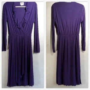 70s Jeri Modes Purple Wrap Top Shirtwaist Ruffle V-Neck Retro - Picture 1 of 7