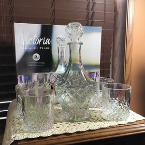 Circleware Crystal Radiance multi luster color 5 pc decanter whiskey set NIB - Picture 1 of 8